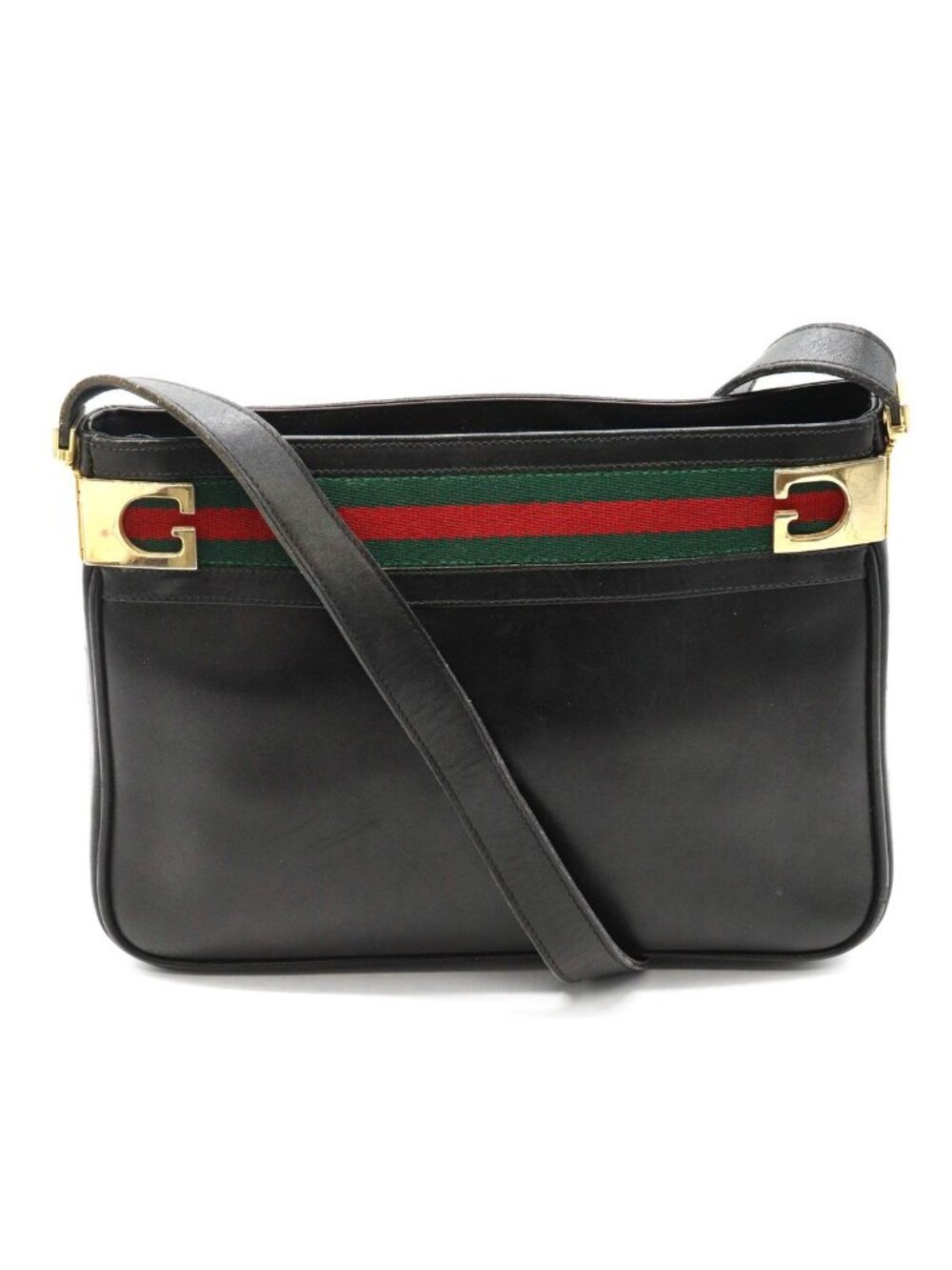 Gucci Vintage Shoulder Bag Leather Sherry Black